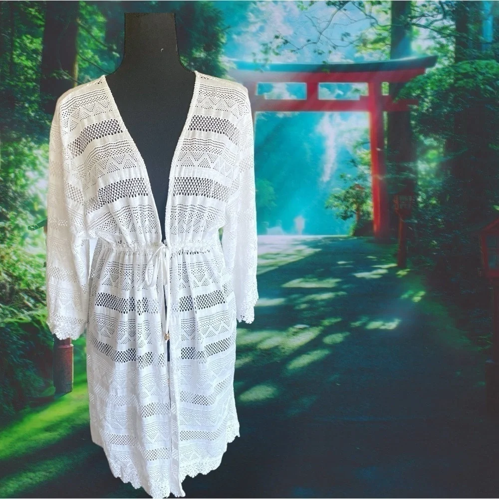 CLUB Z COLLECTION Crochet Beach Dress Coverup White Woman’s Plus Size 1X New
